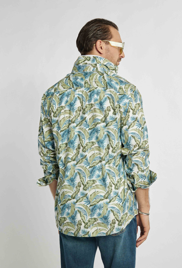 Chemise Campione blanche à motif feuilles bicolores