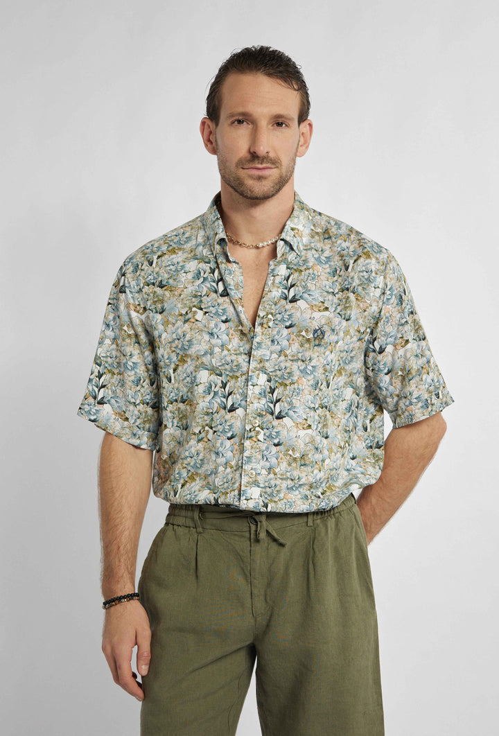Overhemd met korte mouwen en een bijzonder bloemenpatroon Modern Fit