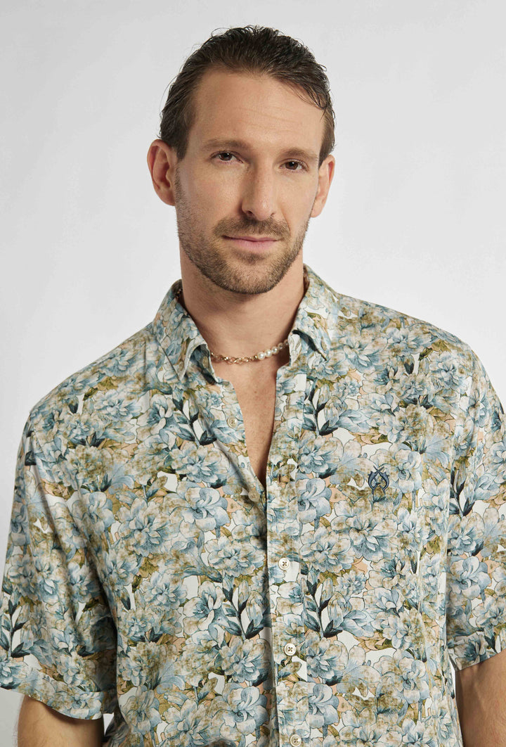 Overhemd met korte mouwen en een bijzonder bloemenpatroon Modern Fit