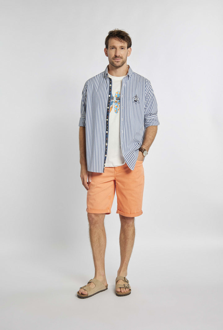 Campion shirt met dunne marineblauwe en witte strepen en print op de borst