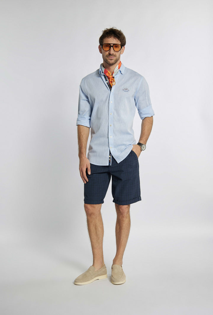 Blue shirt by Campione with decilate minimalist nautical print on chest Regular Fit