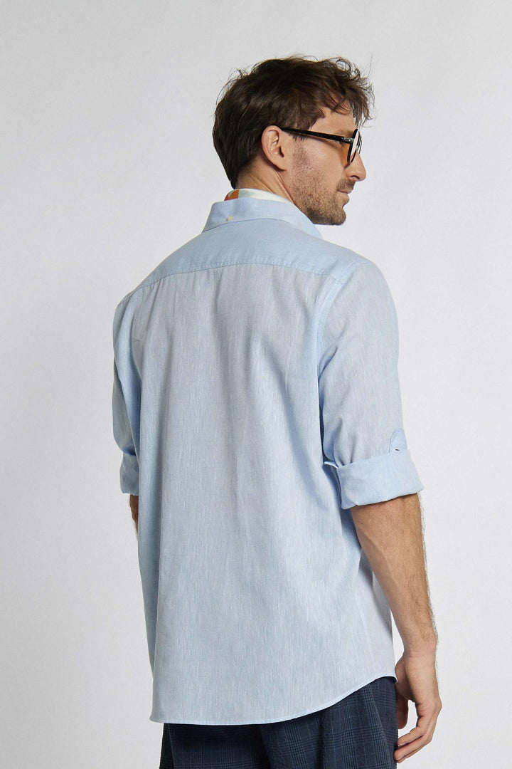 Blauw overhemd van Campione met subtiele minimalistische nautische print op de borst Modern Fit