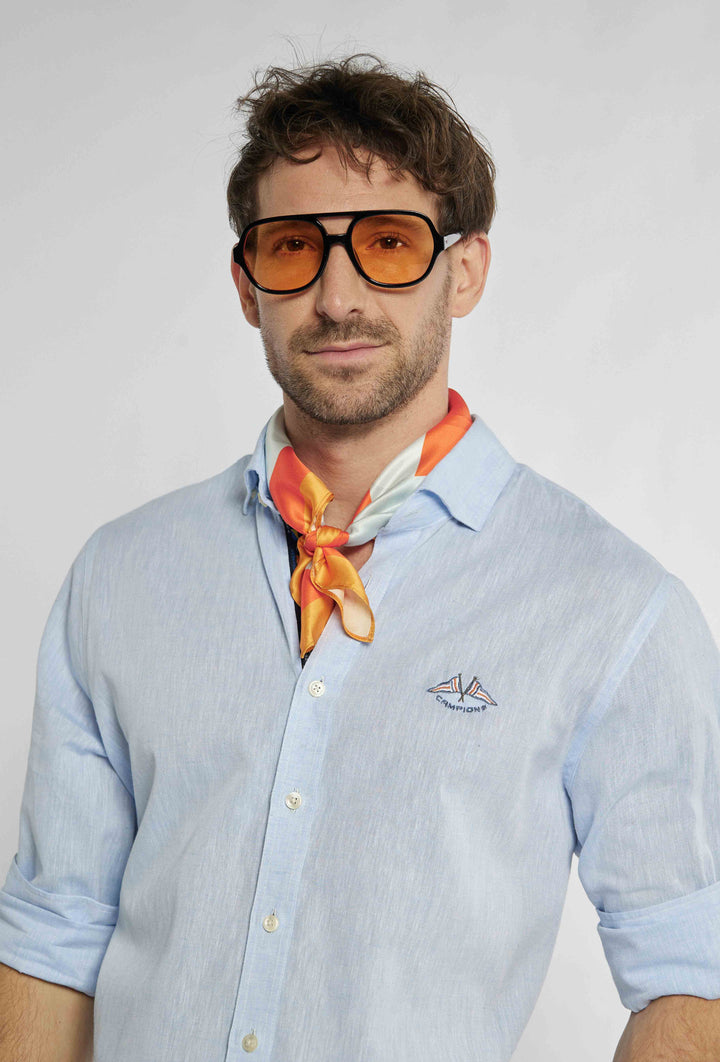 Blue shirt by Campione with decilate minimalist nautical print on chest Regular Fit