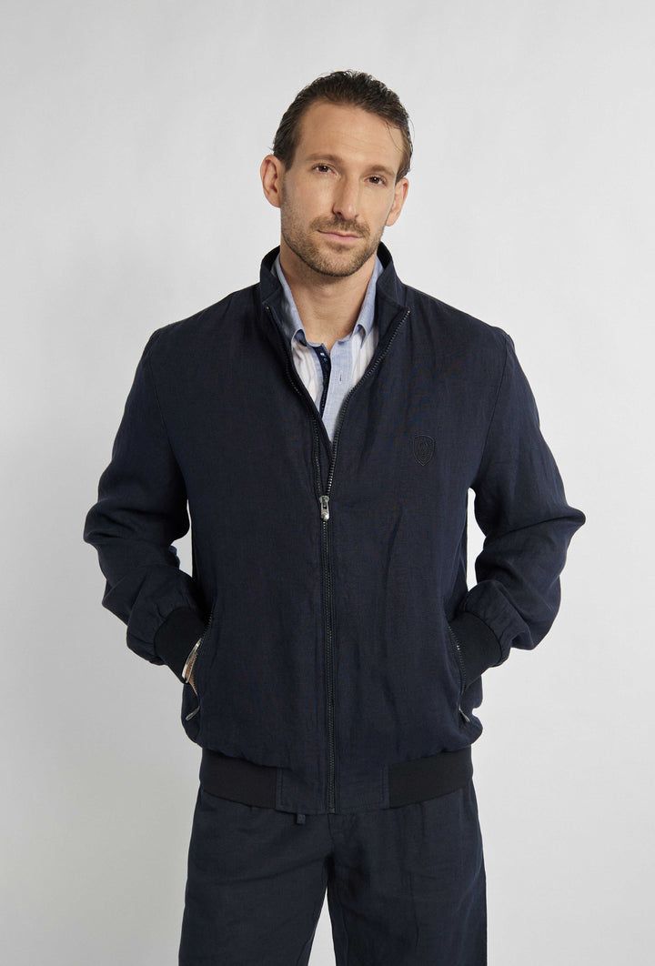 Dikke ritstrui met geribbelde taille en mouwen in marineblauw