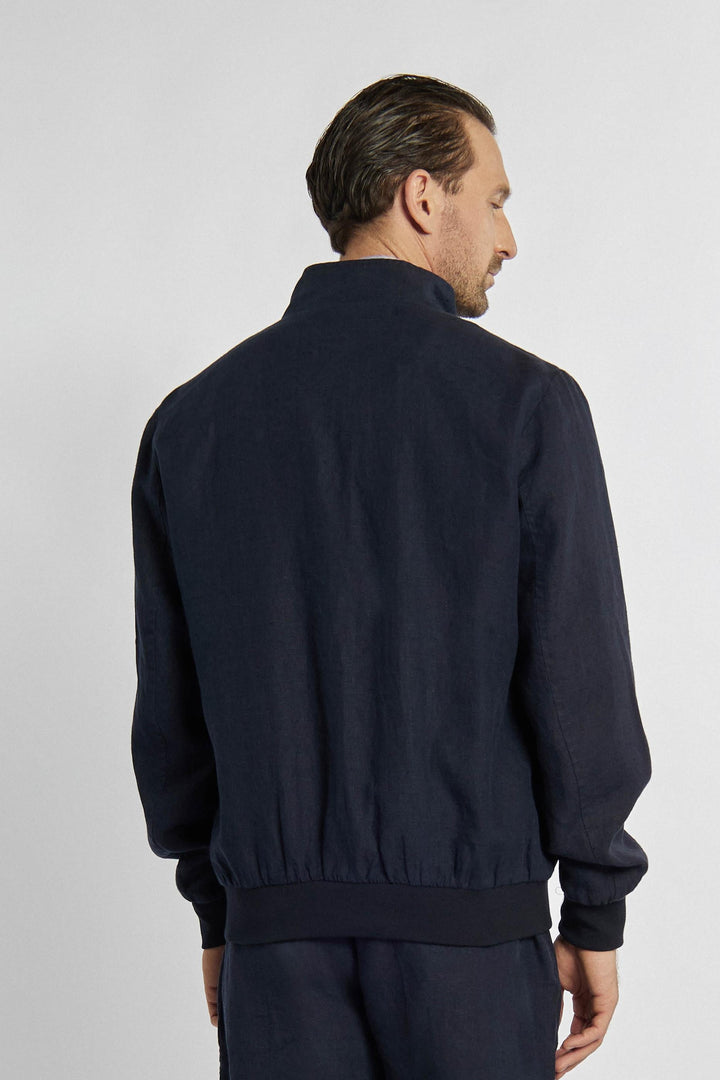 Dikke ritstrui met geribbelde taille en mouwen in marineblauw