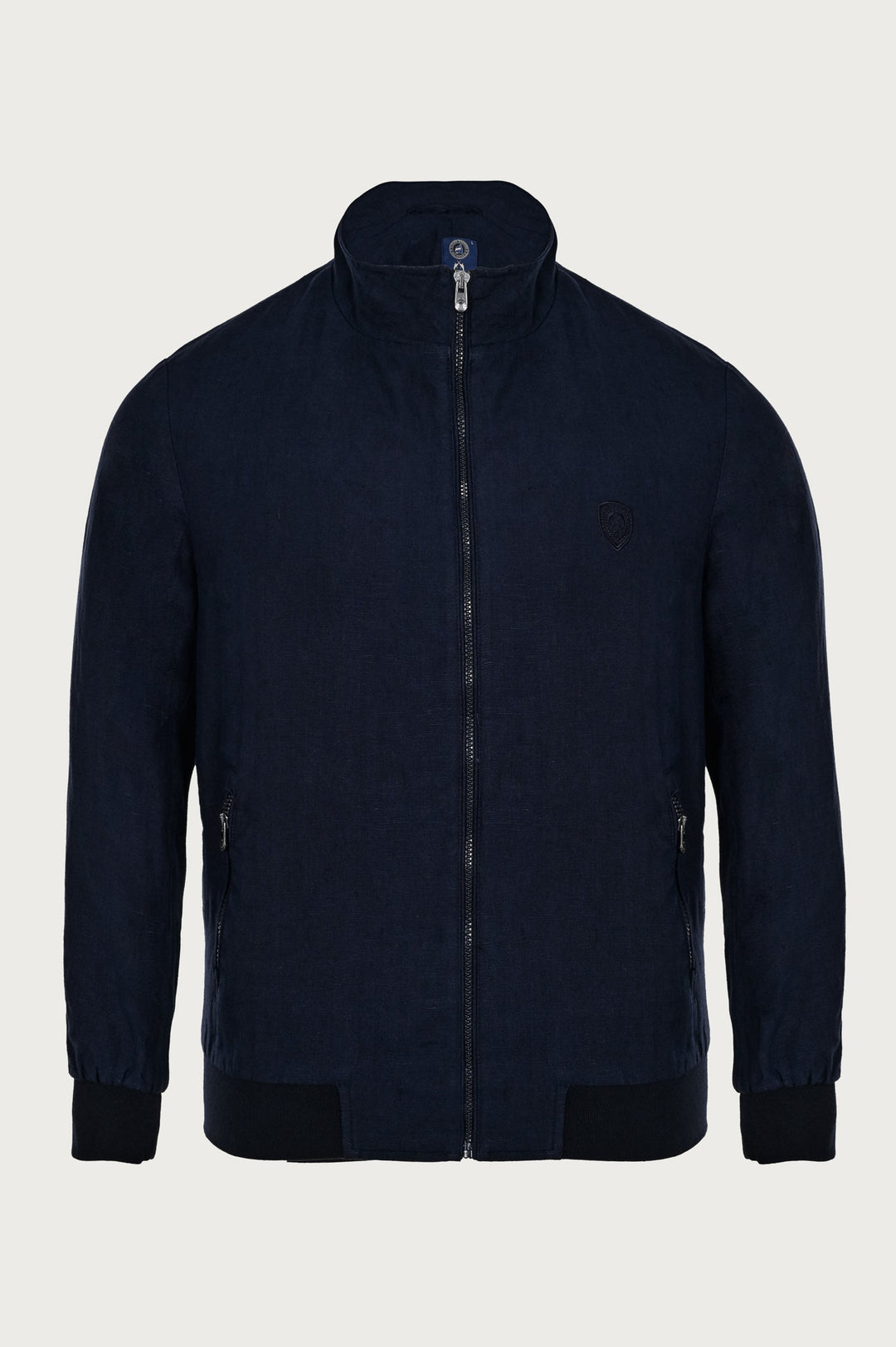 Dikke ritstrui met geribbelde taille en mouwen in marineblauw