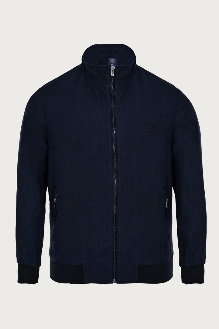 Dikke ritstrui met geribbelde taille en mouwen in marineblauw