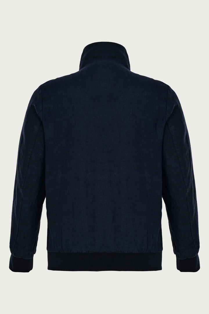 Thick zip sweatshirt with ribbed waist and sleeves in navy blue color