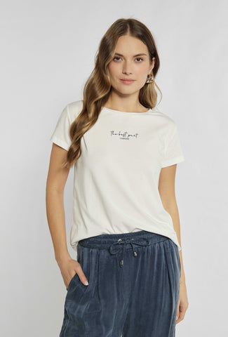 Klassisches ecrufarbenes T-Shirt mit zartem Print