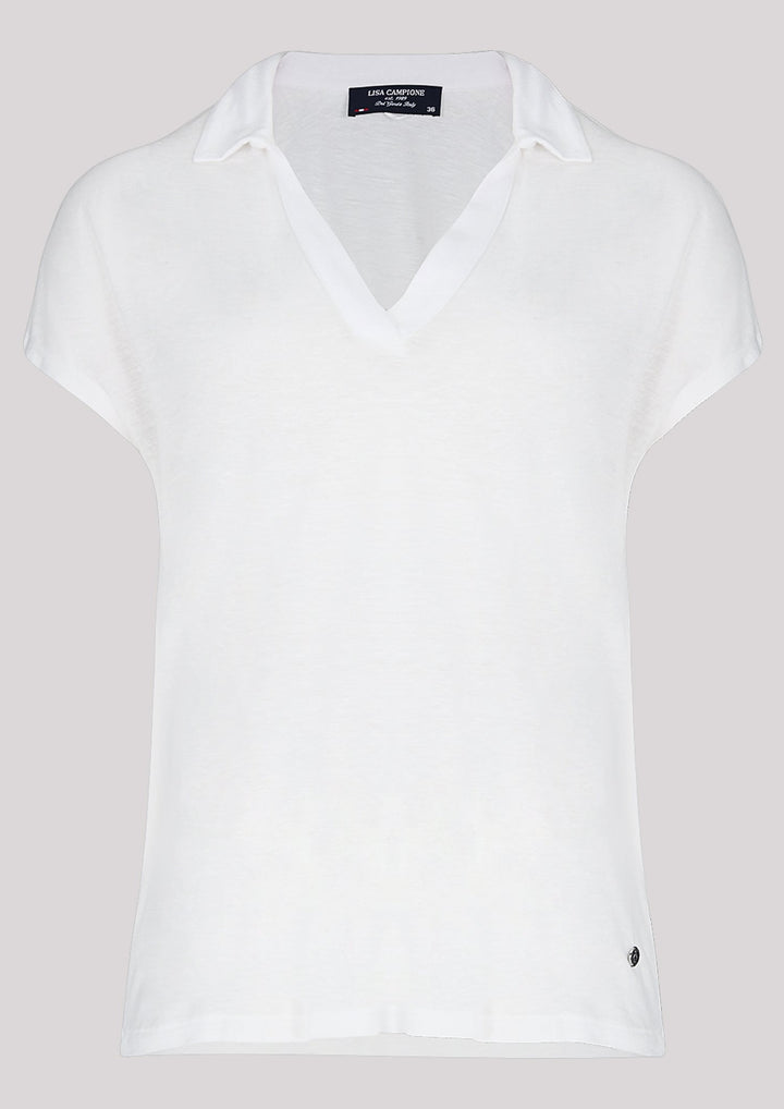 T-shirt de couleur écru avec encolure et col en cœur