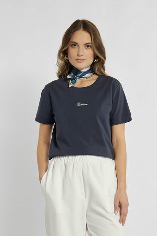 T-Shirt in Marineblau mit zartem Aufdruck