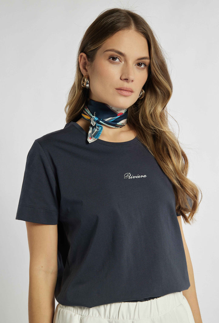 T-shirt bleu marine avec imprimé délicat
