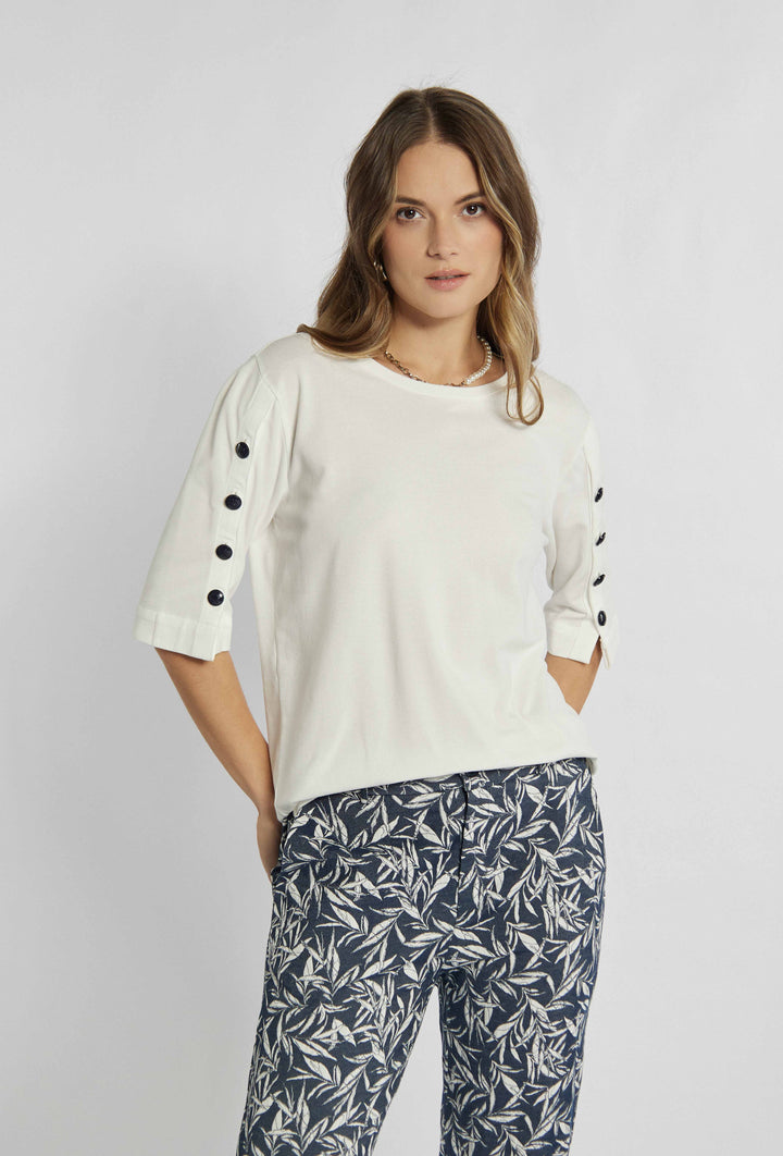 Bluse in Ecru-Farbe mit 3/4-Ärmeln