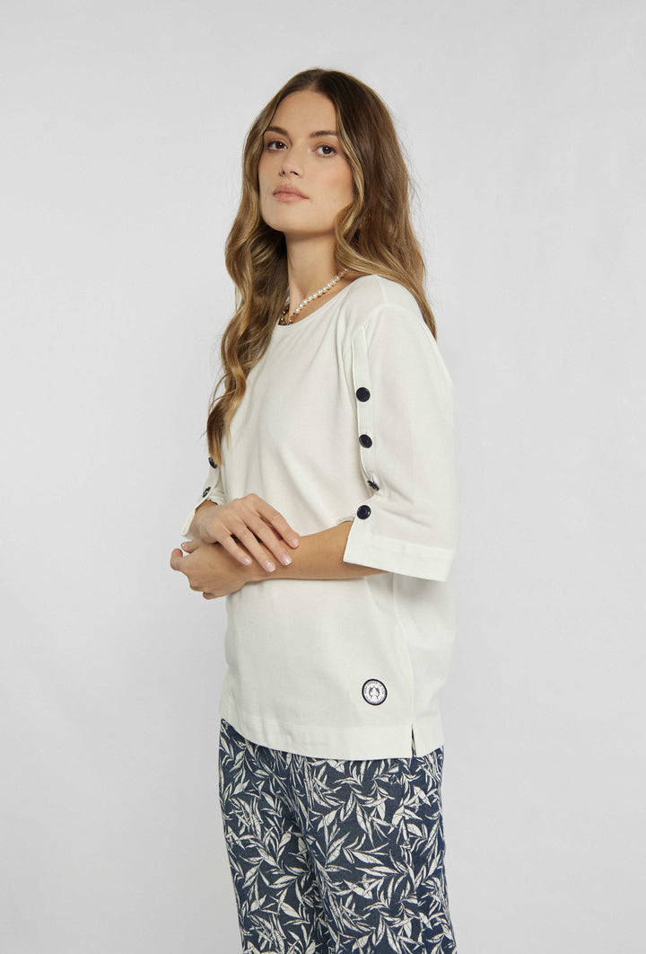 Bluse in Ecru-Farbe mit 3/4-Ärmeln