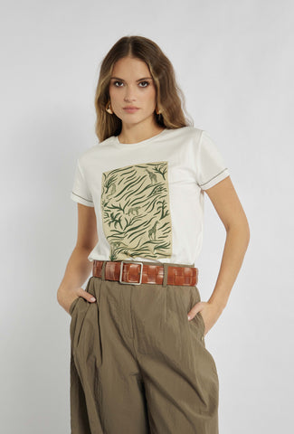 T-Shirt in Ecru-Farbe mit Safari-Motiv