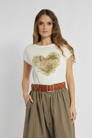 T-Shirt in Ecru-Farbe mit sichtbarem Aufdruck