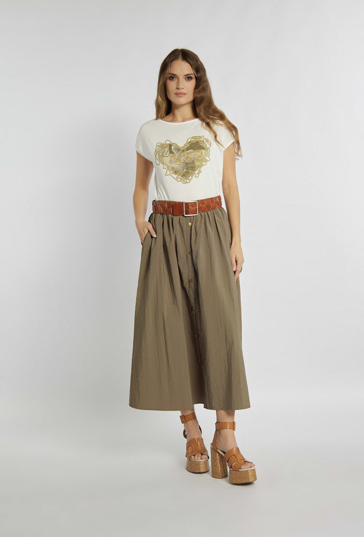 T-Shirt in Ecru-Farbe mit sichtbarem Aufdruck