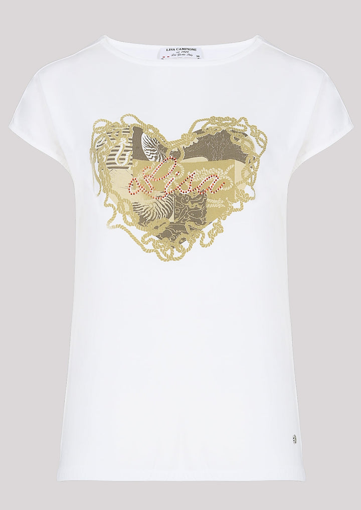 T-Shirt in Ecru-Farbe mit sichtbarem Aufdruck