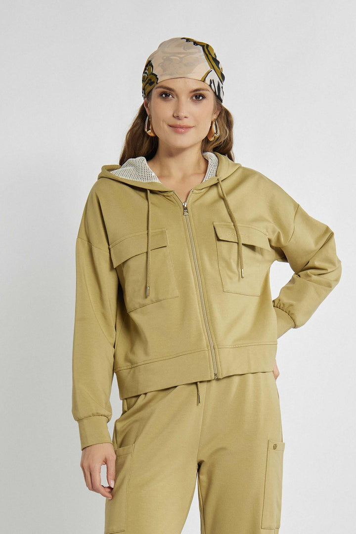 Kapuzenpullover mit offenem Reißverschluss in grüner Farbe