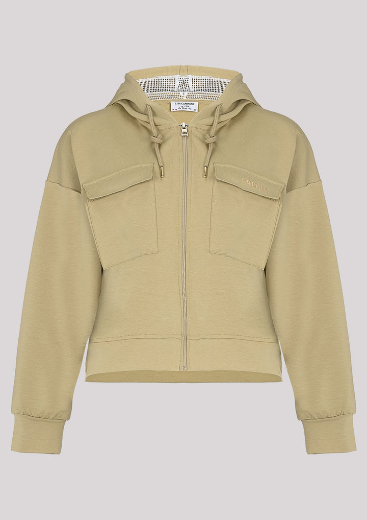 Kapuzenpullover mit offenem Reißverschluss in grüner Farbe