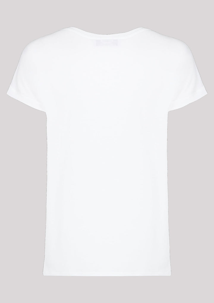 T-shirt in ecru color with colorful print on the front