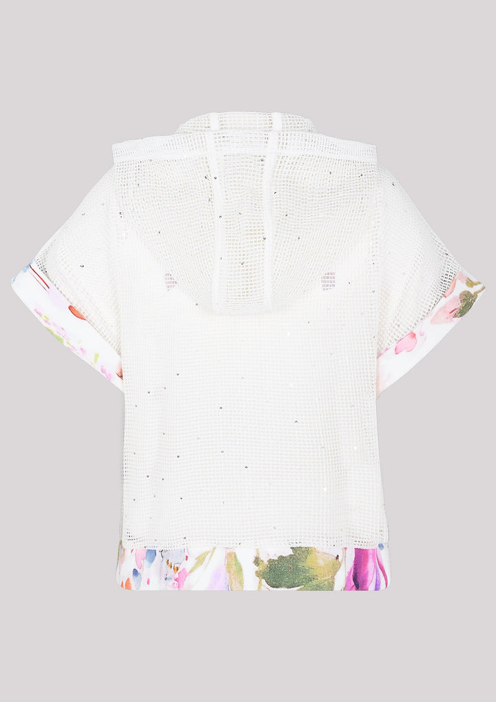 Unbuttoned blouse in floral print made of combined materials