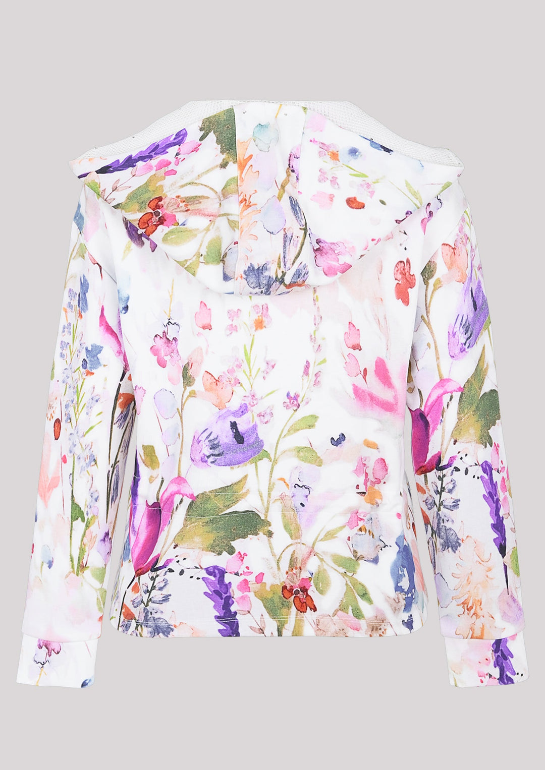 Unbuttoned sweatshirt with floral print and mesh insert