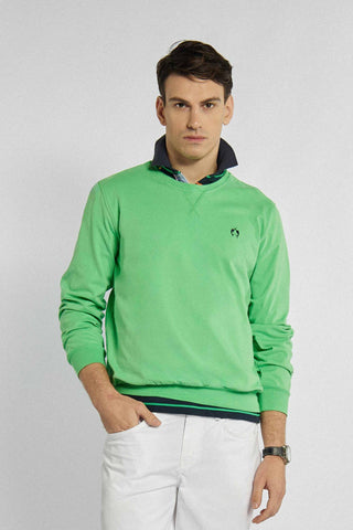 Grünes Sweatshirt mit gerippten Bündchen und Markenlogo