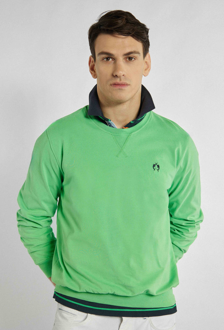 Green sweatshirt with ribbed cuffs and brand logo