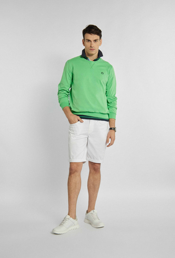 Green sweatshirt with ribbed cuffs and brand logo