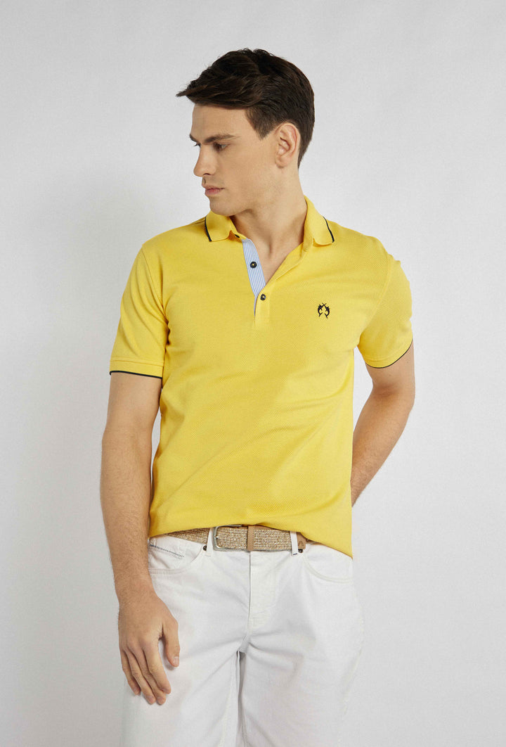 Yellow polo with straight cut ribbed cuffs