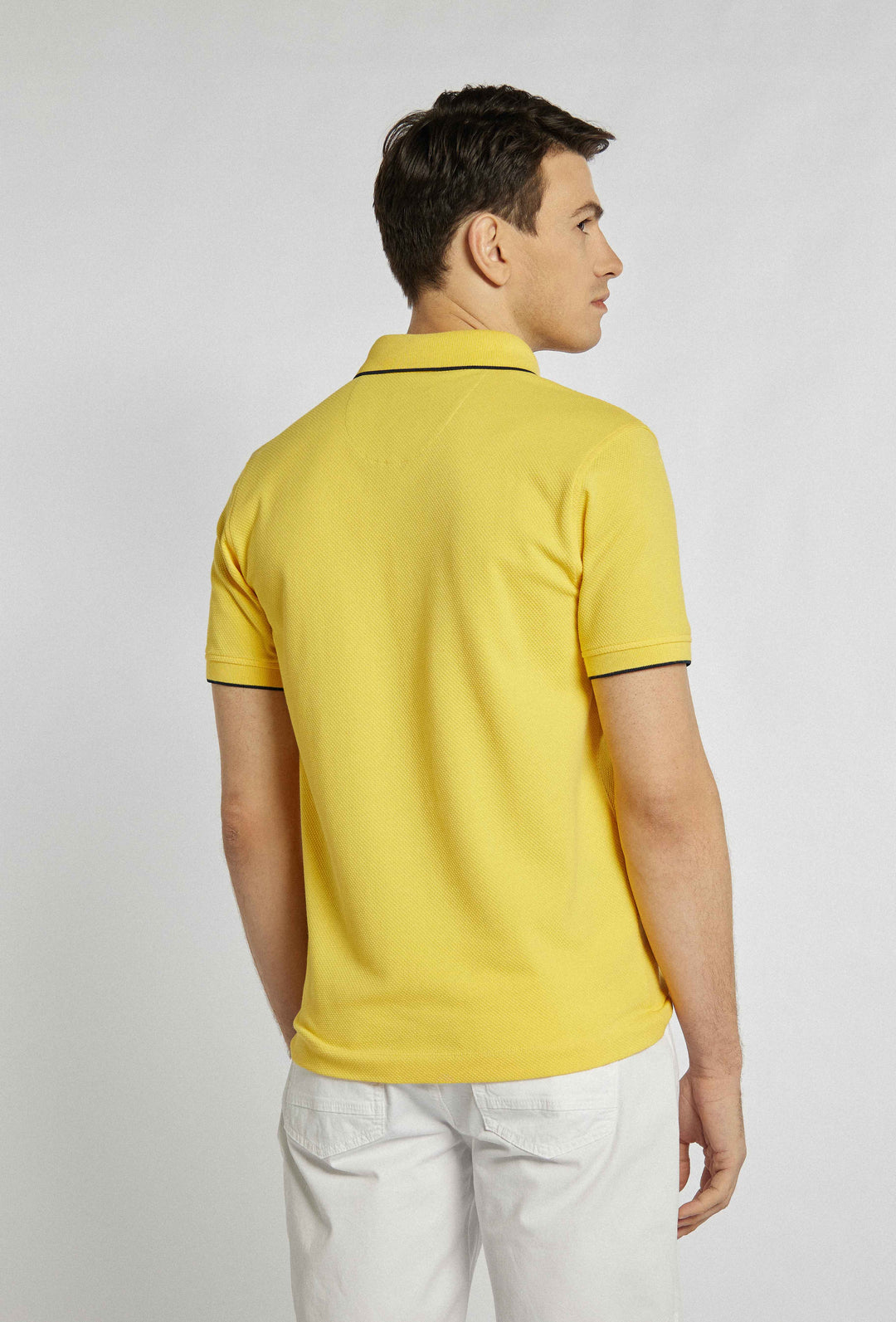 Yellow polo with straight cut ribbed cuffs