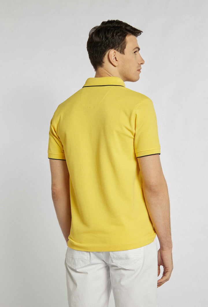 Yellow polo with straight cut ribbed cuffs