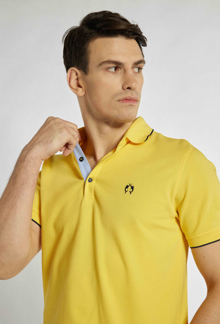 Yellow polo with straight cut ribbed cuffs