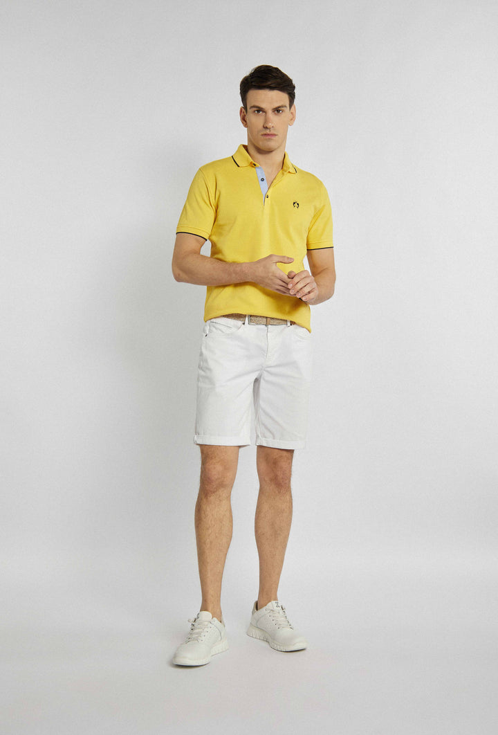 Yellow polo with straight cut ribbed cuffs