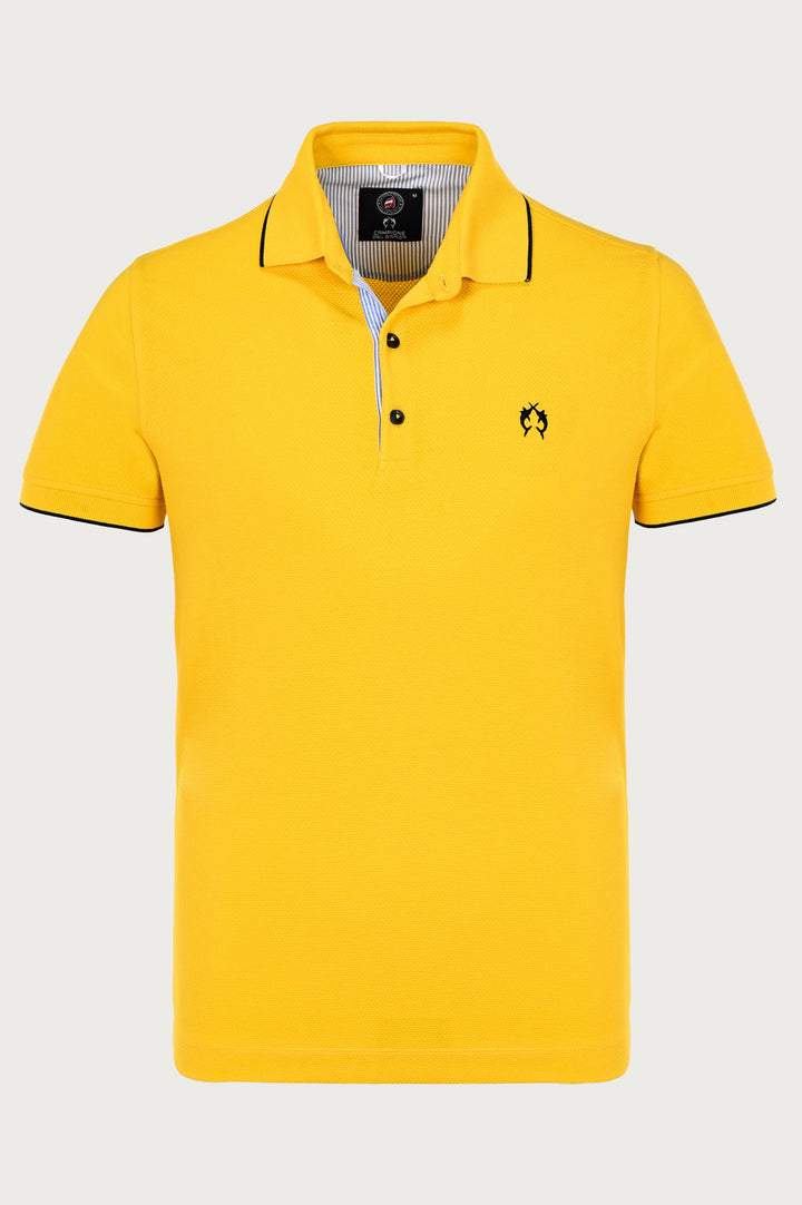 Yellow polo with straight cut ribbed cuffs