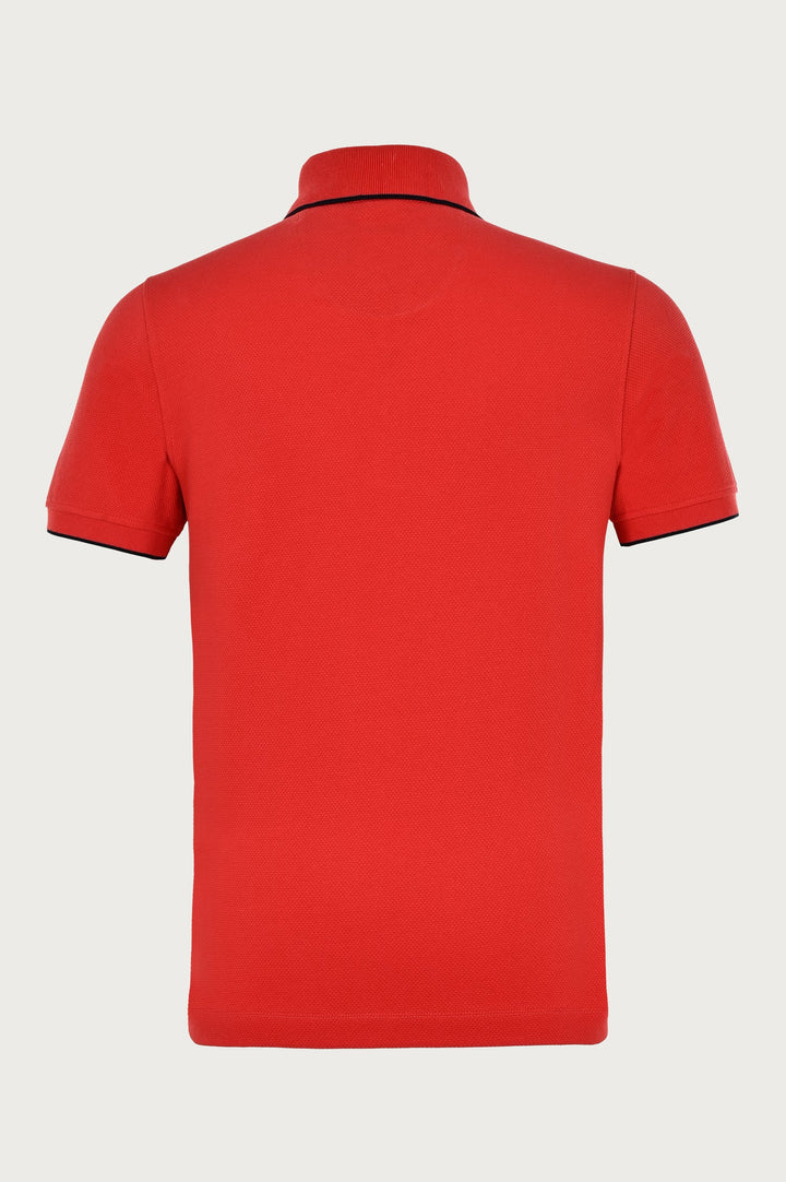 Red classic fleece with black elements on sleeves and collar 
