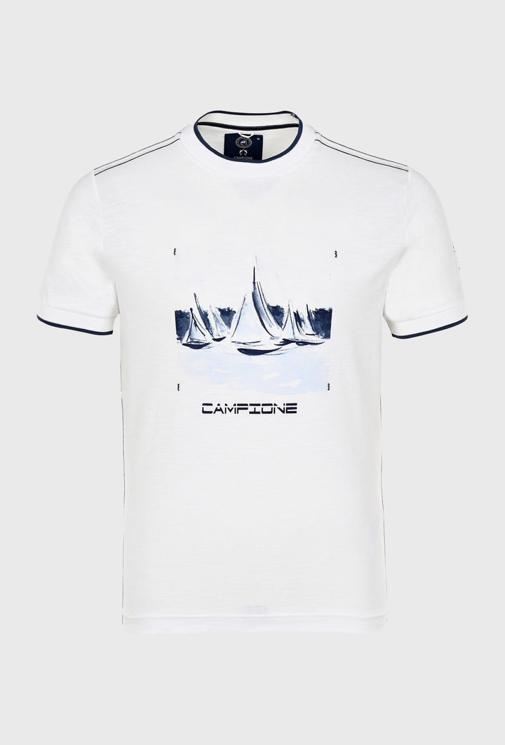 Klassiek t-shirt in de kleur wit met opdruk in jachtstijl