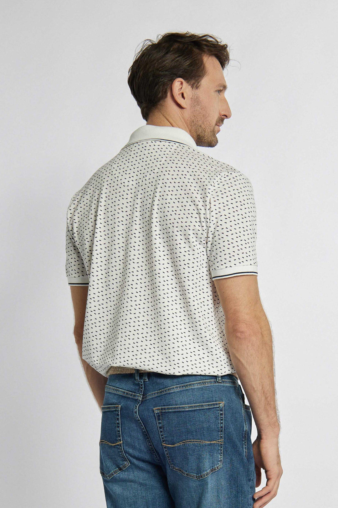Poloshirt met fijne opdruk in contrastkleur