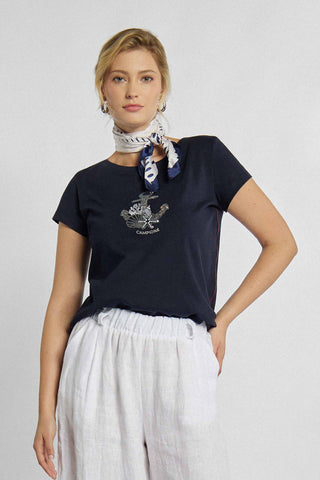 T-Shirt in Marineblau mit nautischem Aufdruck