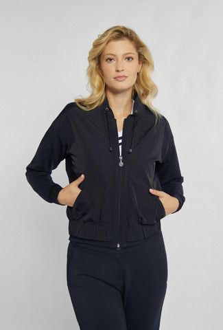 Aufgeknöpftes Sweatshirt mit Stehkragen und Taschen in Marineblau