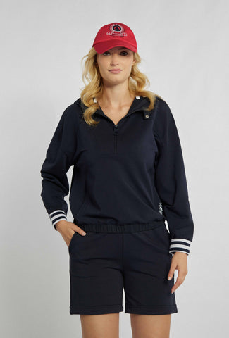Kapuzensweatshirt in Marineblau mit aufgeknöpftem Hals