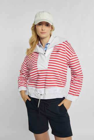 Aufgeknöpftes gestreiftes Sweatshirt mit Kragen