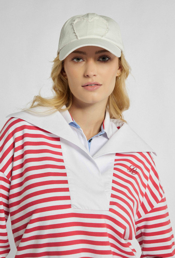 Aufgeknöpftes gestreiftes Sweatshirt mit Kragen