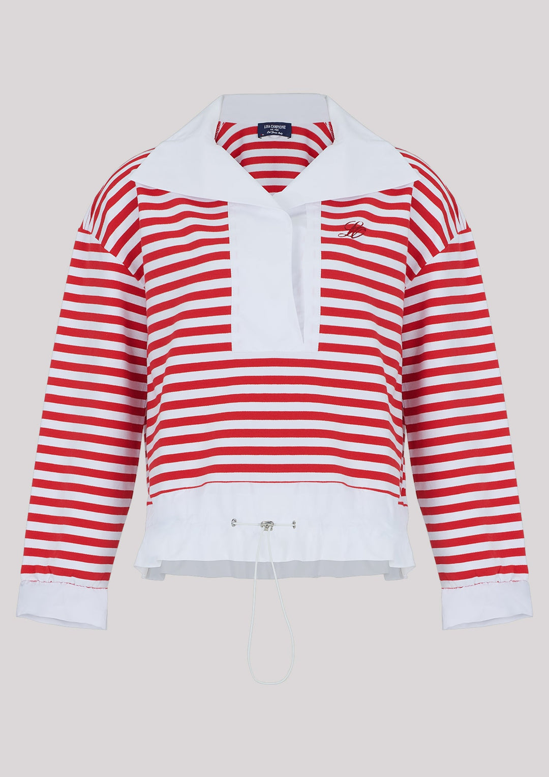 Aufgeknöpftes gestreiftes Sweatshirt mit Kragen