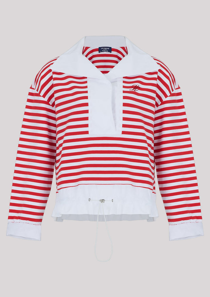 Aufgeknöpftes gestreiftes Sweatshirt mit Kragen