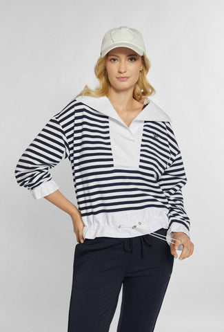 Gestreiftes Sweatshirt, aufgeknöpft mit Kragen