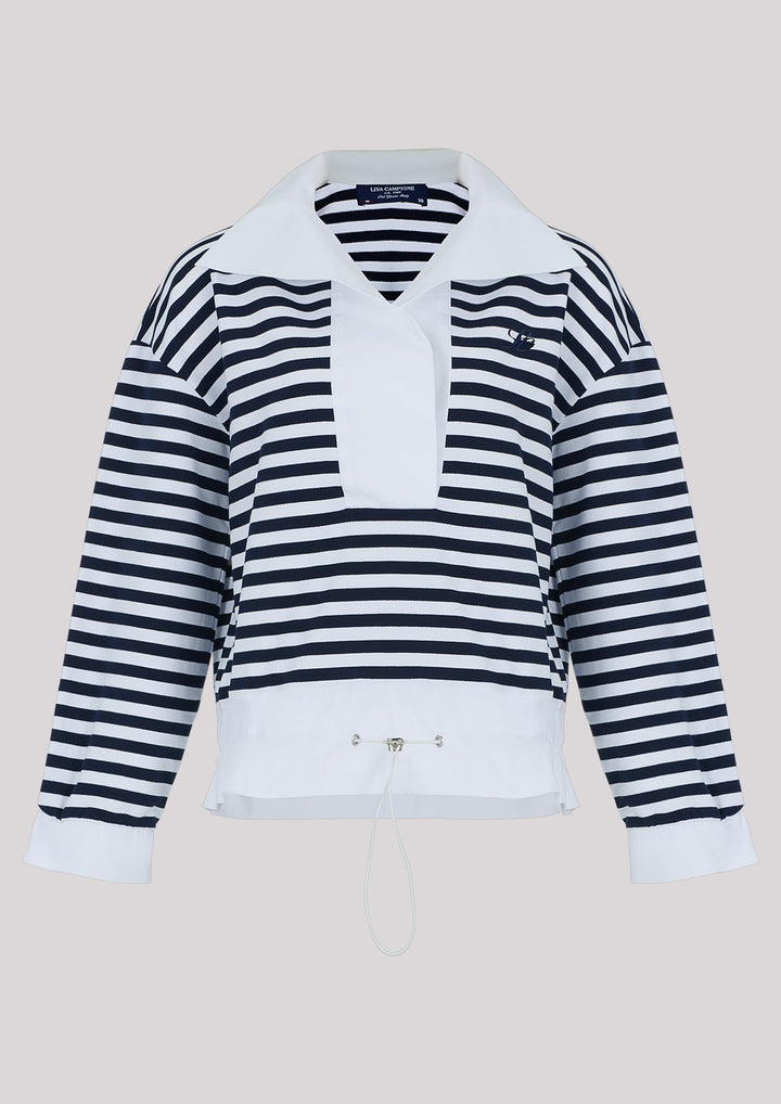 Gestreiftes Sweatshirt, aufgeknöpft mit Kragen