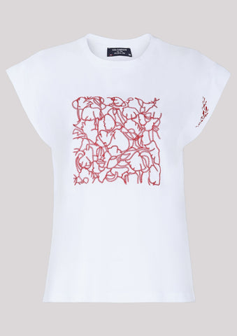 Weißes T-Shirt mit kontrastierendem roten Aufdruck