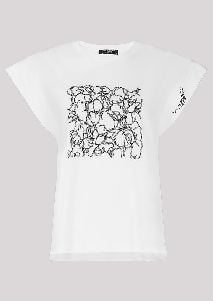Weißes T-Shirt mit kontrastierendem Aufdruck im Marine-Stil